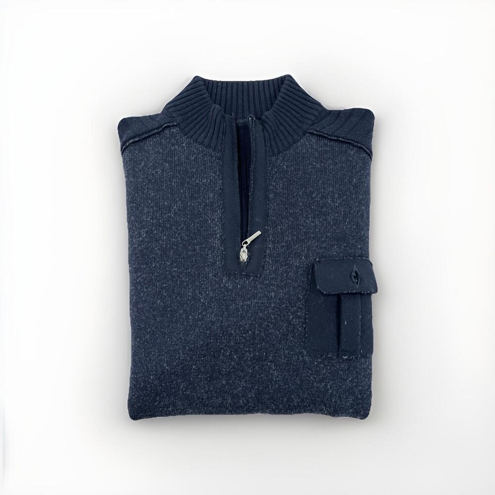 100% EXTRA FINE MERINO WOOL MADE IN ITALY MENS BLUE ZIP SWEATER SIZE LARGE VGC!